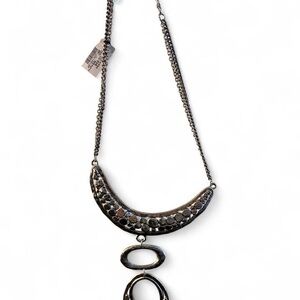 Chico's Silver-Tone Hammered Crescent & Linked Oval Necklace